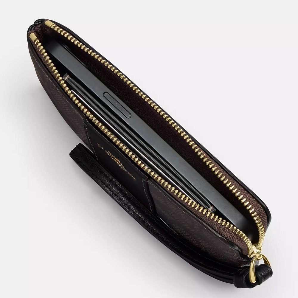 Coach Corner Zip Wristlet in Star Print Silver/Black Coated Canvas & Leather NWT - Picture 3 of 16